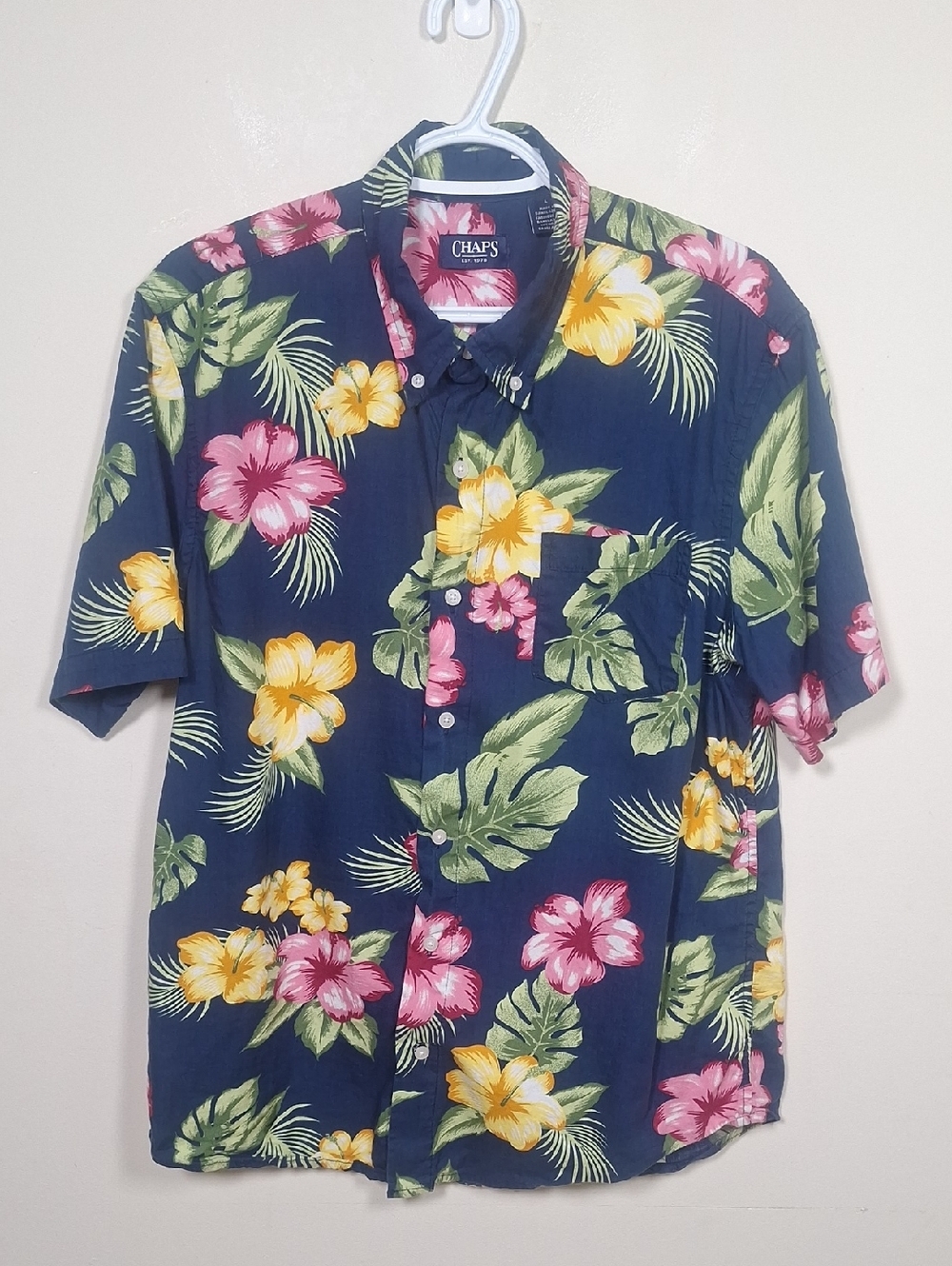Ralph Lauren Chaps Hawaiian Print Short Sleeve Button Front Size L